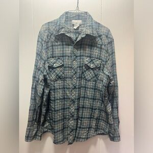 Wrangler Wrancher Pearl Snap‎ Western Flannel Shirt Men's Size XL